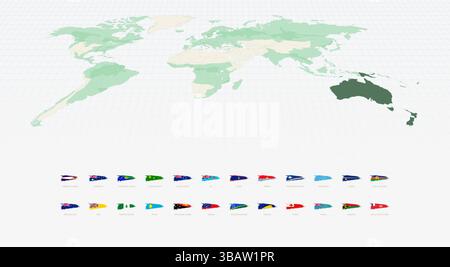 Grunge Brush Stroke Oceanian Flags Collection. Vector flag set. Stock Vector