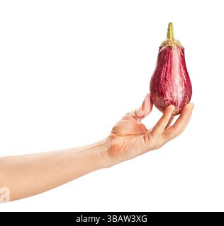 marble eggplant in hand path isolated on white Stock Photo