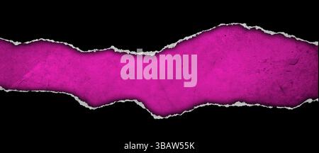 Gap ripped in black paper on magenta background Stock Photo