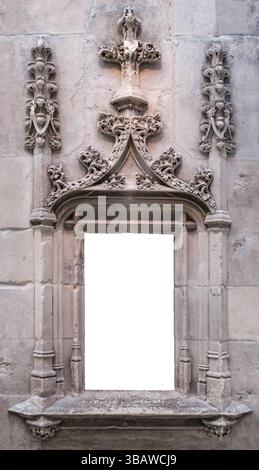 Beautiful Ornate Carved Stone Window, Isolated On A White Background Stock Photo