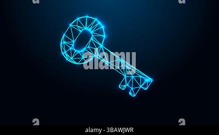 Low Poly Key Design. Security key symbol key design with neon style lighting design. Stock Vector