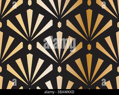 Art Deco Seamless Vector Pattern Elegant Geometric Shapes on Black retro wallpaper textile wrapping. Vector illustration Stock Vector