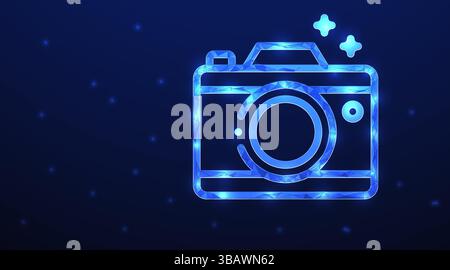 Camera Icon polygon design. Camera frame design. Camera icon from lines, triangles and particle style design. Abstract polygonal skeleton illustration Stock Vector