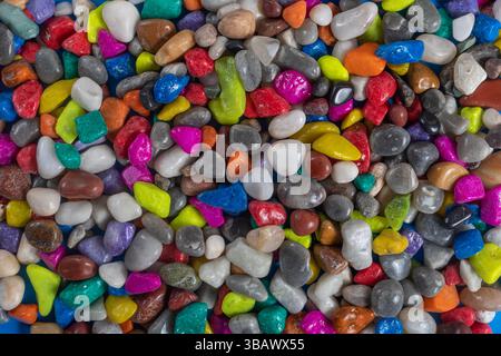 Bright and vivid collection of colorful polished stones and pebbles, showcasing natural texture. Perfect for decoration, crafting, or visual backgroun Stock Photo