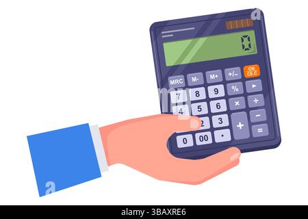 Hand holding calculator. date count flat illustration Stock Vector