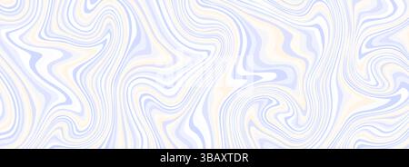 Light blue and orange psychedelic lines texture. Abstract trippy marble effect background. Swirl wavy striped pattern for banner, poster, cover, floor print swatch. Blue liquid funky backdrop. Vector Stock Vector