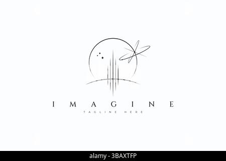 Imagine Modern Abstract Futuristic City In Space with Skylight Illustration Concept Logo Vector Template Stock Vector