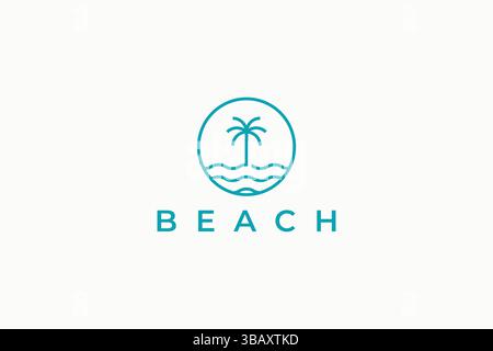Palm and Wave Beach Logo Simple Minimalist Illustration Badge Sign Symbol Holiday Travel Vacation Trip Stock Vector