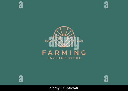 Sun and Leaf at Circle Frame for Business Farming and Nature Industry Logo Stock Vector