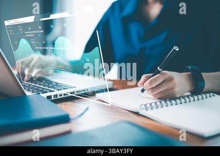 Businessman on digital technology to manage calendar, schedule appointments plan projects efficiently, ensuring smooth organisation and planning in of Stock Photo