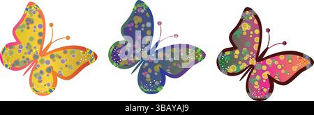 Holographic Gradient Butterflies. Colorful Iridescent Insect Illustration for Stickers, Prints, Digital Art Projects. Colorful transparent butterflies Stock Vector