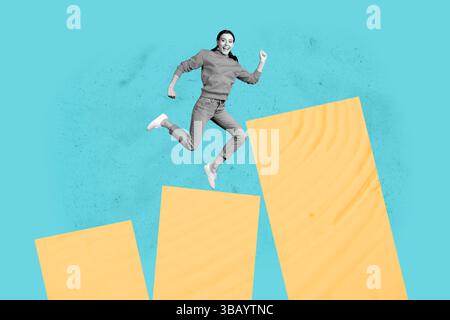 Poster trend collage of person stand up on columns over blue background Stock Photo