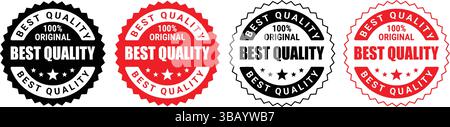 Set of four vintage best quality labels in black, red, and white for product packaging designs Stock Vector