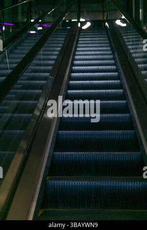 Escalator in a modern shopping center, closeup of photo Stock Photo