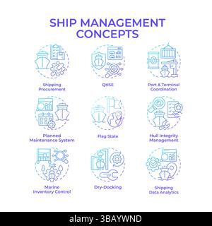 Ship management blue gradient concept icons Stock Vector
