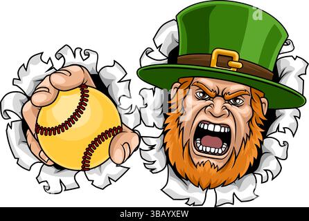 Leprechaun Celtic Irish Softball Ball Sport Mascot Stock Vector