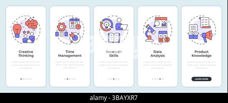 Key professional competencies onboarding mobile app screen Stock Vector