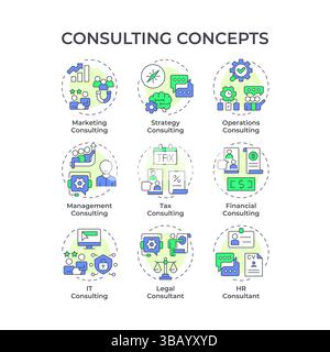 Consulting multi color concept icons Stock Vector