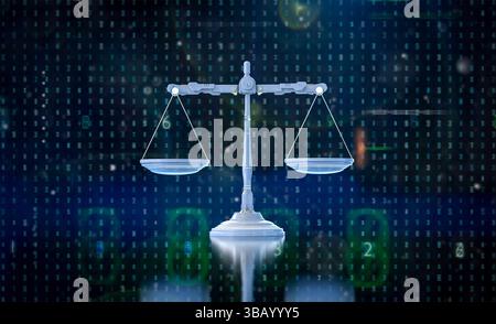 Digital law concept with 3d rendering law scale with graphic display Stock Photo