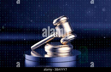 Digital law concept with 3d rendering golden gavel judge with graphic display Stock Photo
