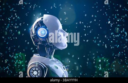 Machine learning concept 3d rendering ai robot with education graphic interface Stock Photo
