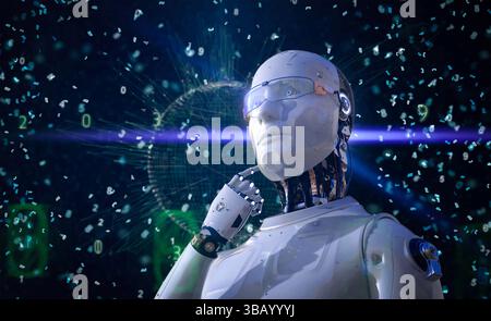 Machine learning concept 3d rendering ai robot with education graphic interface Stock Photo