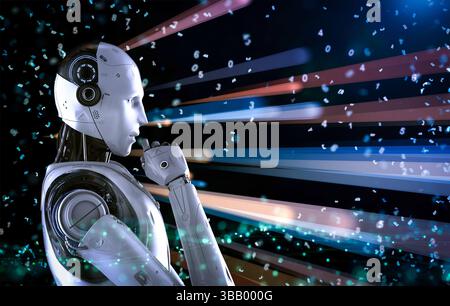 Machine learning concept 3d rendering ai robot with education graphic interface Stock Photo