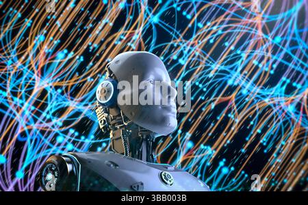 Automation data analytic with 3d rendering ai robot with digital visualization for big data scientist Stock Photo