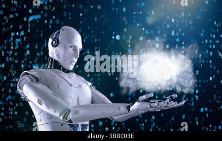 Cloud computing technology concept with 3d rendering robot with graphic display Stock Photo