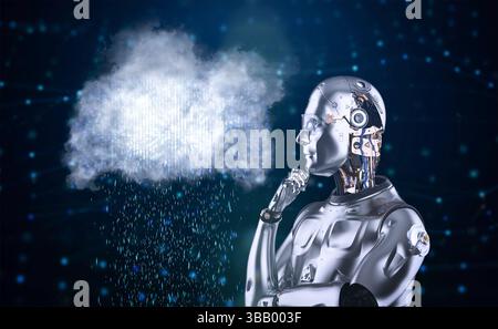 Cloud computing technology concept with 3d rendering robot with graphic display Stock Photo