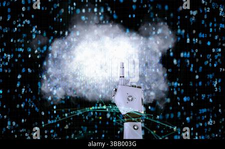 Cloud computing technology concept with 3d rendering robot with graphic display Stock Photo