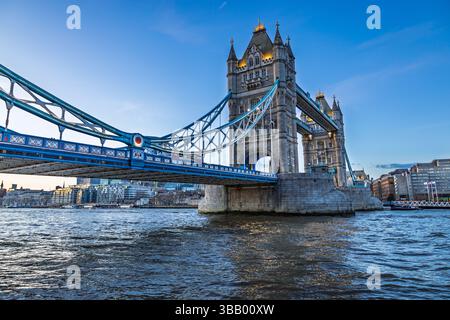 Tower Bridge Over River Thames at Sunset in London, England – Iconic Landmark View Stock Photo