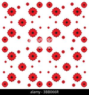 Poppy Flower Pattern Repeat, Red Floral Textile Design for Backgrounds Stock Vector