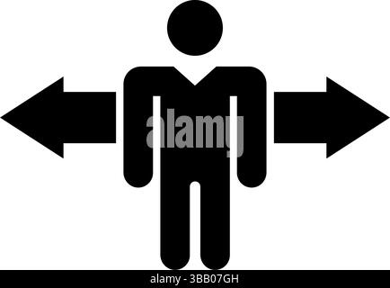 Minimalist icon of a person with arrows pointing left and right, representing decision making Stock Vector