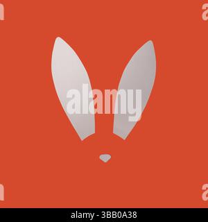 Rabbit ears from white paper on orange background. Easter minimal concept. Flat lay. Stock Photo