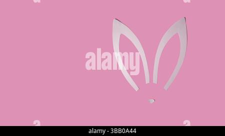 Rabbit ears from white paper on pink background. Easter minimal concept. Flat lay. Stock Photo