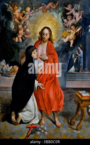 Saint Catherine of Siena drinks the blood from the Lent wound of Jesus ...