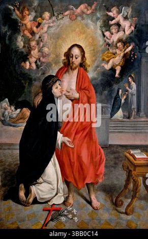 Saint Catherine of Siena drinks the blood from the Lent wound of Jesus ...