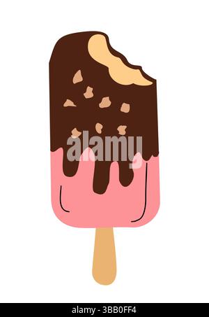Ice cream stick with chocolate and pink frosting Stock Vector