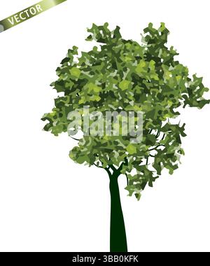 Green Tree Isolated on White Background. Vector outline Illustration. Stock Vector
