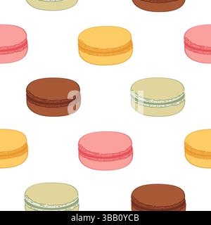 Colorful French macaroons seamless pattern. Pastries, desserts and sweets vector background. Stock Vector