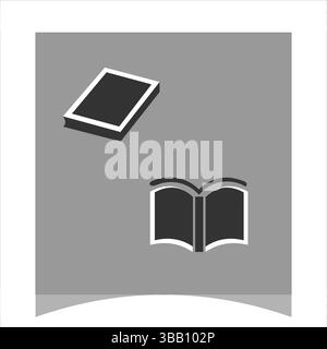 Flat Icon of Two Books, One Closed, One Open, on a Gray Background Stock Vector