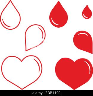 Red and White Heart and Teardrop Icons on a White Background Stock Vector