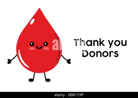 Cartoon Blood Drop Character Illustration With Thank You Message Stock Vector