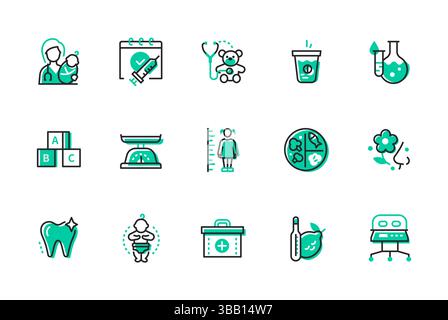 Taking care of child health - set of line design style icons Stock Vector