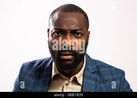 Close up portrait of worried and angry businessman. Stock Photo
