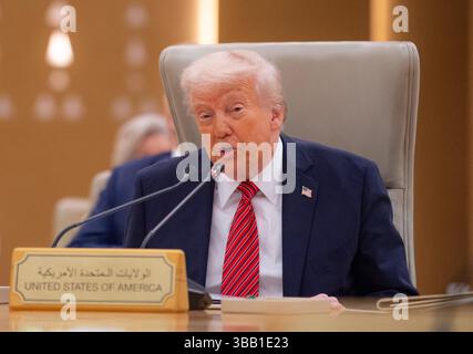 Riyadh, Saudi Arabia. 14th May, 2025. US President Donald Trump speaks during the Gulf Cooperation Council (GCC) Summit in Riyadh, Saudi Arabia, Wednesday, May 14, 2025. Photo by Saudi Foreign Ministr/UPI Credit: UPI/Alamy Live News Stock Photo