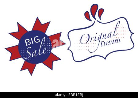 Denim Clothing Badges, Labels & Logo Set – Retro Fashion Pro Vector Design. Stock Vector