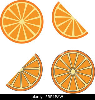 set of fresh orange fruit round slices and half slice isolated on white background, design element, vector illustration Stock Vector