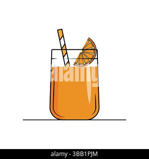 Fresh orange juice in a glass with orange half slice and tube, Isolated on white background, Vector illustration Stock Vector